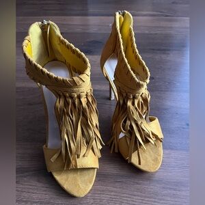 💛 Fringed Mustard Yellow Women’s Stiletto Heels 💛